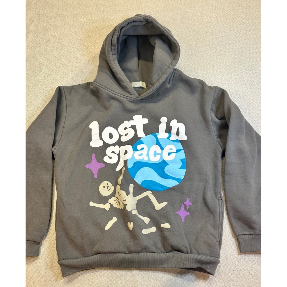 Lost In Space Skeleton Graphic Hoodie Charcoal Grey Pullover XL